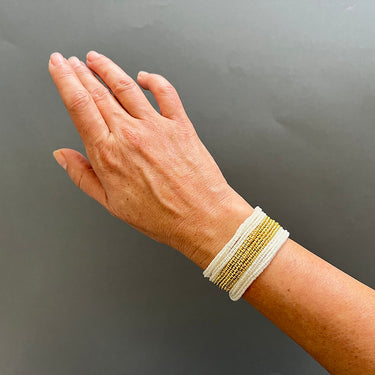 Collar-Brazalete Belen Grueso Dorado Largo 3T Perla